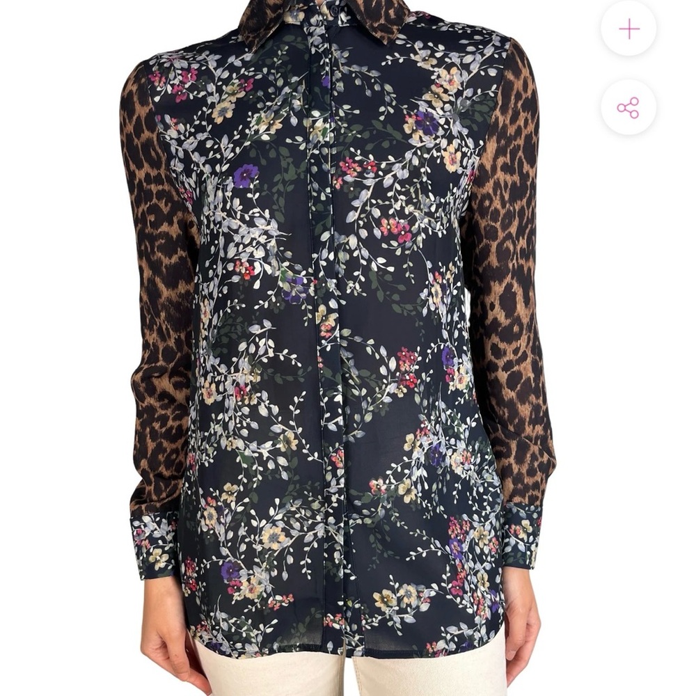 Mixed-Print Floral Blouse with Leopard Sleeves - Black. S. Rapsodia